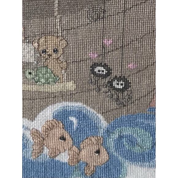 VTG PRECIOUS MOMENTS Noah's Ark completed/ Framed Counted Cross Stitch - Picture 3 of 3